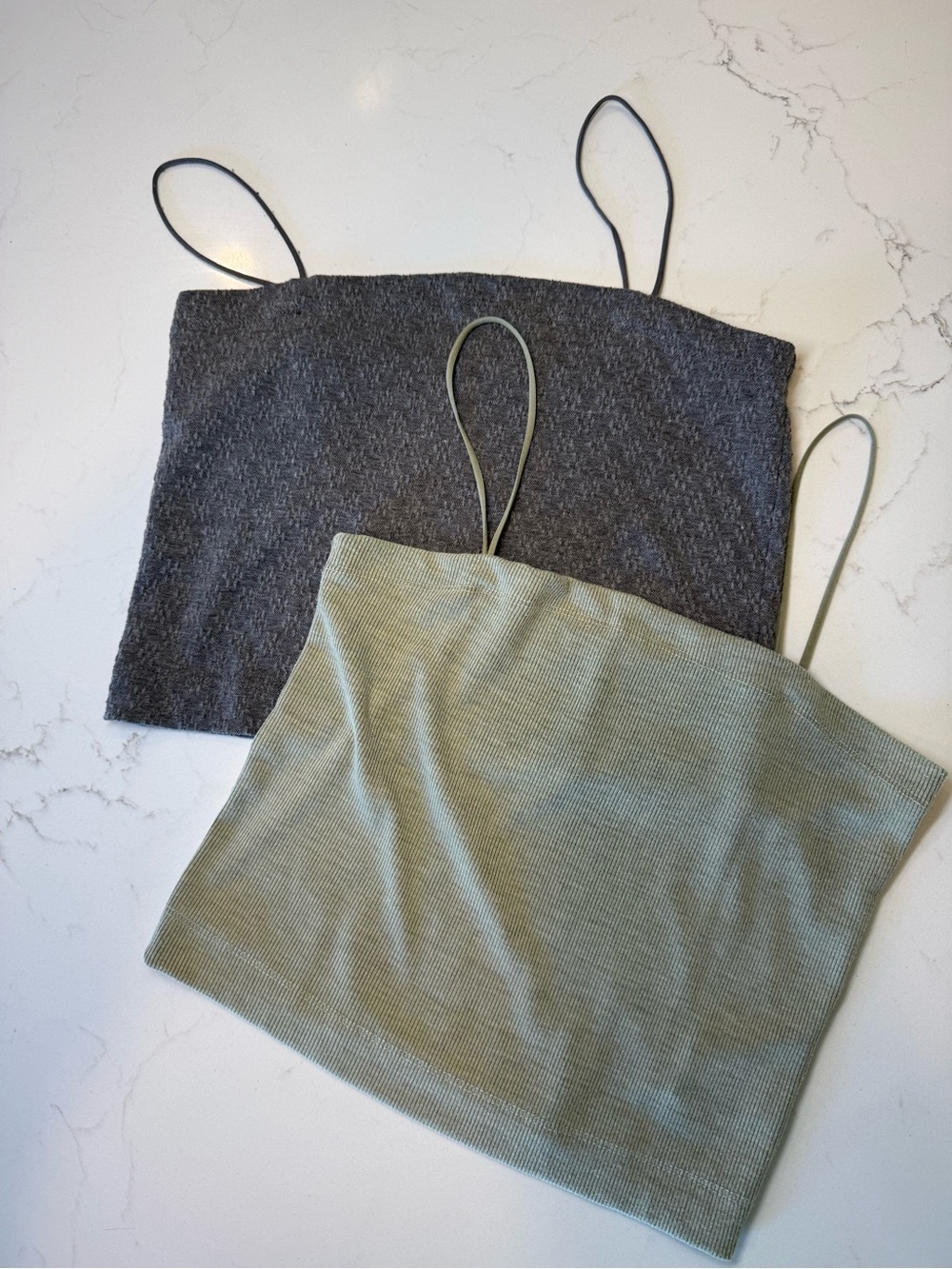 *Set of 2* AEO Charcoal & Sage Ribbed Spaghetti Strap Camisoles